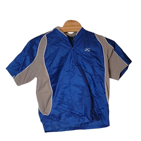 Mizuno Short Sleeve Baseball Warmup Jacket Quarter Zip Blue Gray Size Medium - Picture 2 of 7